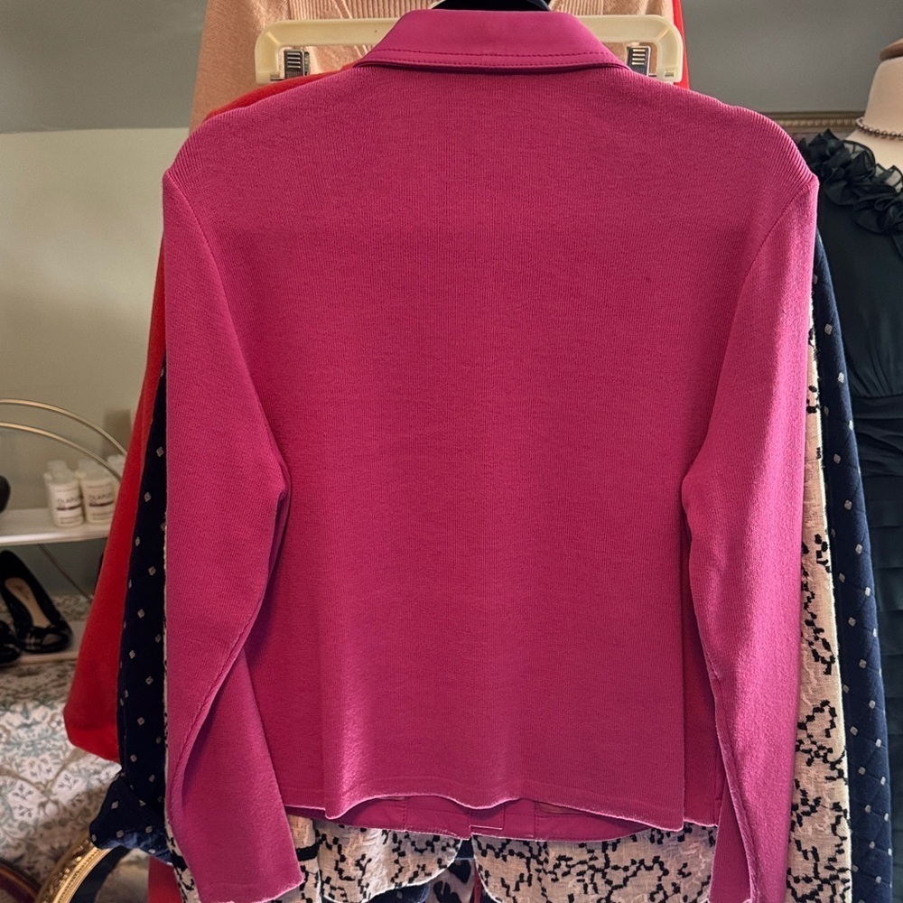 NWOT Leather (Barbie) Pink Women's Mixed Media Blazer with Studded Accents - Picture 3 of 6